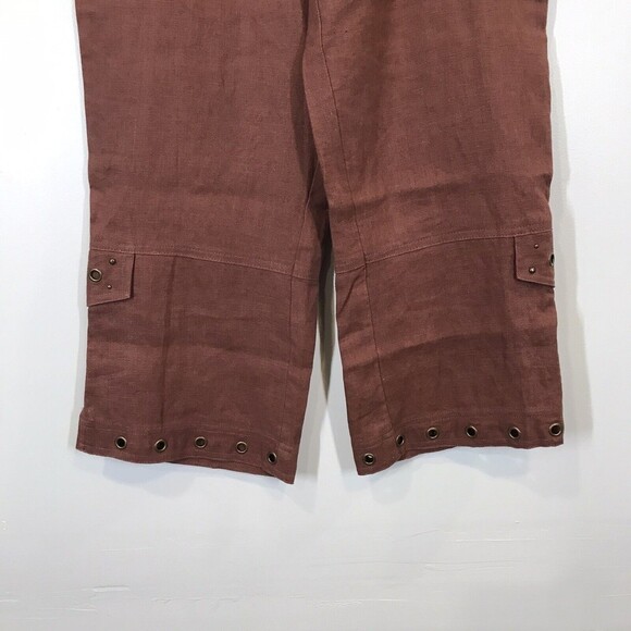 Multiples Brown Women's Size 6 100% Linen Straight Leg Grommet Hem Crop Pants - Picture 5 of 12